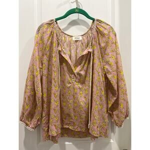 Ottod’Ame Banana Pink & Yellow Peasant Blouse Sz 4
